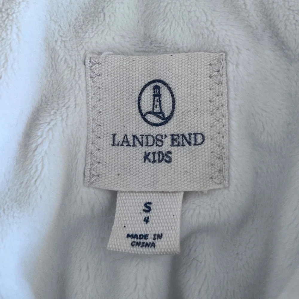 Lands End Kids Puffer Jacket Turquoise Blue Sherpa Lined Hooded Coat Size 4T‎